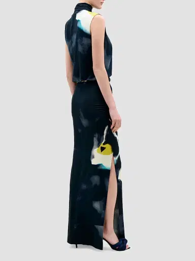 Silvia Tcherassi Women's Cody Floral Draped Maxi Dress - Navy - Size XS | Thumbnail 3