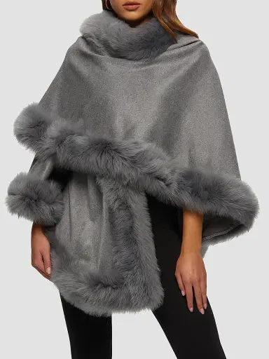 Gorski Women's Select Cashmere Capelet with Merinillo Shearling Lamb Trim - Light Grey | Thumbnail 3