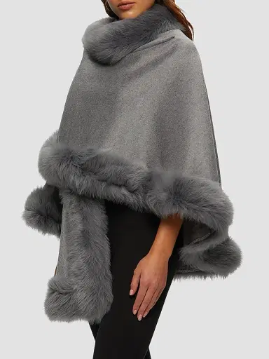 Gorski Women's Select Cashmere Capelet with Merinillo Shearling Lamb Trim - Light Grey | Thumbnail 4