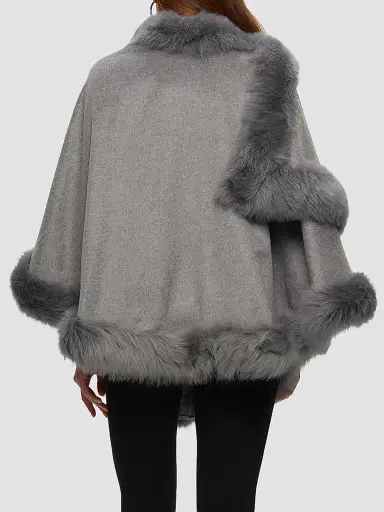 Gorski Women's Select Cashmere Capelet with Merinillo Shearling Lamb Trim - Light Grey | Thumbnail 5
