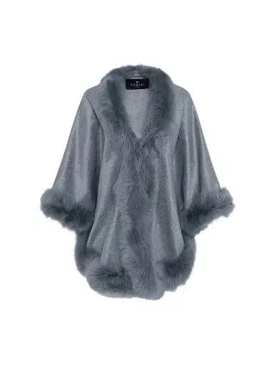 Gorski Women's Select Cashmere Capelet with Merinillo Shearling Lamb Trim - Light Grey | Thumbnail 1