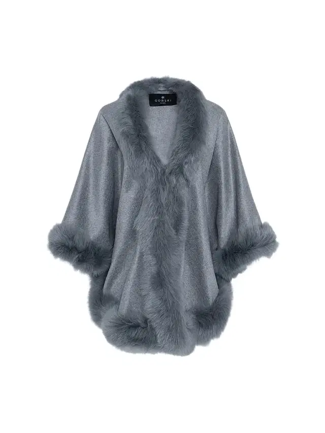 Gorski Women's Select Cashmere Capelet with Merinillo Shearling Lamb Trim - Light Grey