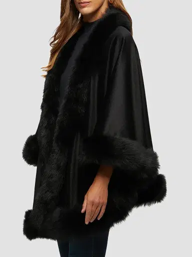 Gorski Women's Select Cashmere Capelet with Merinillo Shearling Lamb Trim - Black | Thumbnail 3