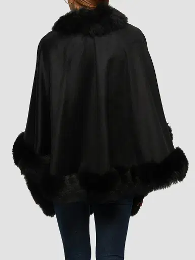 Gorski Women's Select Cashmere Capelet with Merinillo Shearling Lamb Trim - Black | Thumbnail 4