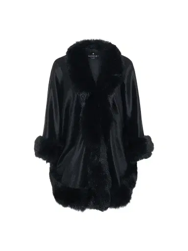 Gorski Women's Select Cashmere Capelet with Merinillo Shearling Lamb Trim - Black | Thumbnail 1