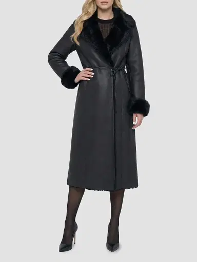 Gorski Women's Merino Shearling Lamb Nappa Out Coat with Shearling Lamb Collar - Black - Size Large | Thumbnail 2 Gorski Women's Merino Shearling Lamb Nappa Out Coat with Shearling Lamb Collar - Black - Size Large | Thumbnail 2