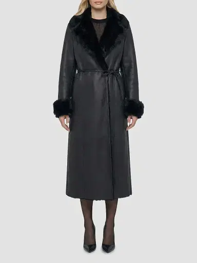 Gorski Women's Merino Shearling Lamb Nappa Out Coat with Shearling Lamb Collar - Black - Size Large | Thumbnail 3 Gorski Women's Merino Shearling Lamb Nappa Out Coat with Shearling Lamb Collar - Black - Size Large | Thumbnail 3