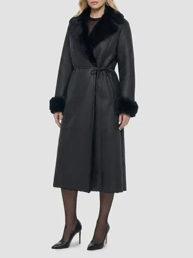 Gorski Women's Merino Shearling Lamb Nappa Out Coat with Shearling Lamb Collar - Black - Size Large | Thumbnail 4 Gorski Women's Merino Shearling Lamb Nappa Out Coat with Shearling Lamb Collar - Black - Size Large | Thumbnail 4
