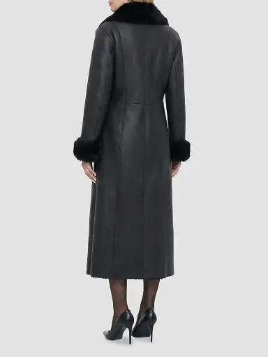 Gorski Women's Merino Shearling Lamb Nappa Out Coat with Shearling Lamb Collar - Black - Size Large | Thumbnail 5 Gorski Women's Merino Shearling Lamb Nappa Out Coat with Shearling Lamb Collar - Black - Size Large | Thumbnail 5