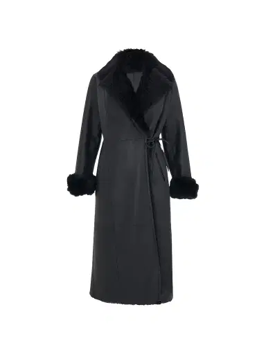 Gorski Women's Merino Shearling Lamb Nappa Out Coat with Shearling Lamb Collar - Black - Size Large | Thumbnail 1 Gorski Women's Merino Shearling Lamb Nappa Out Coat with Shearling Lamb Collar - Black - Size Large | Thumbnail 1