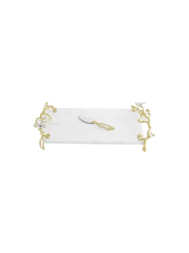 Michael Aram Lovebirds Silver & Gold Cheeseboard & Knife Set