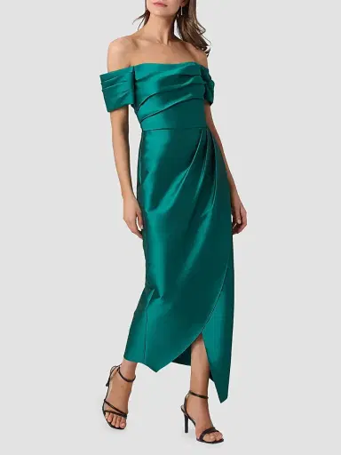 Shoshanna Women's Crowley Satin Off-the-Shoulder Cocktail Dress - Emerald | Thumbnail 2