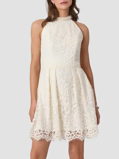 Shoshanna Women's Cooper Lace Embellished-Neck Mini Dress - | Thumbnail 2