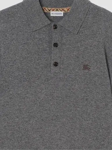 Burberry Men's Carson EKD Cashmere-Blend Polo Shirt - Grey - Size XL | Thumbnail 2 Burberry Men's Carson EKD Cashmere-Blend Polo Shirt - Grey - Size XL | Thumbnail 2