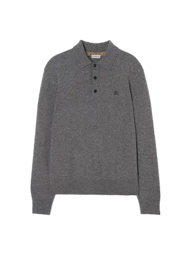 Burberry Men's Carson EKD Cashmere-Blend Polo Shirt - Grey - Size XL | Thumbnail 1 Burberry Men's Carson EKD Cashmere-Blend Polo Shirt - Grey - Size XL | Thumbnail 1