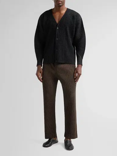 Homme Plissé Issey Miyake Men's Pleated Knit Pants - Shade Grayish Brown | Thumbnail 2