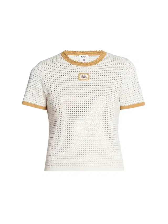 Casablanca Women's Perforated Cotton Knit Crewneck T-Shirt - White