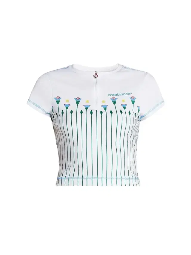 Casablanca Women's Floral Quarter-Zip Tennis Top - Sporty Floral Stripe