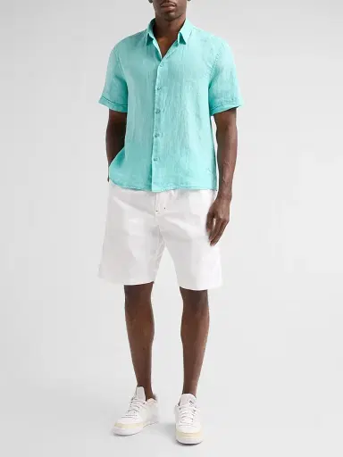 Vilebrequin Men's Mineral-Dye Linen Short-Sleeve Shirt - Aventurine | Thumbnail 2