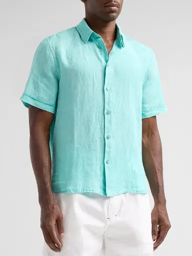 Vilebrequin Men's Mineral-Dye Linen Short-Sleeve Shirt - Aventurine | Thumbnail 4