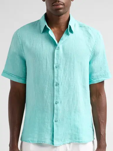 Vilebrequin Men's Mineral-Dye Linen Short-Sleeve Shirt - Aventurine | Thumbnail 5