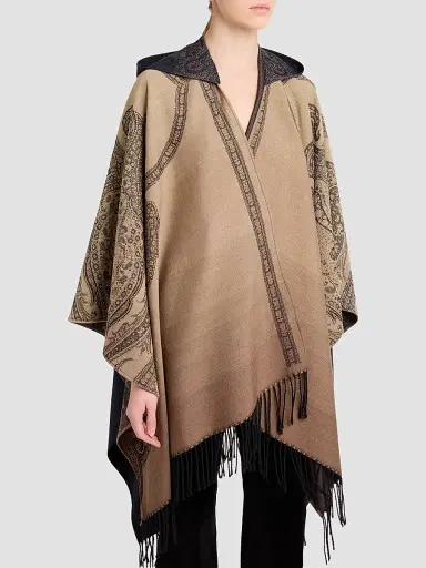 Etro Women's Printed Wool Fringe Cape - Printed Black Base | Thumbnail 4