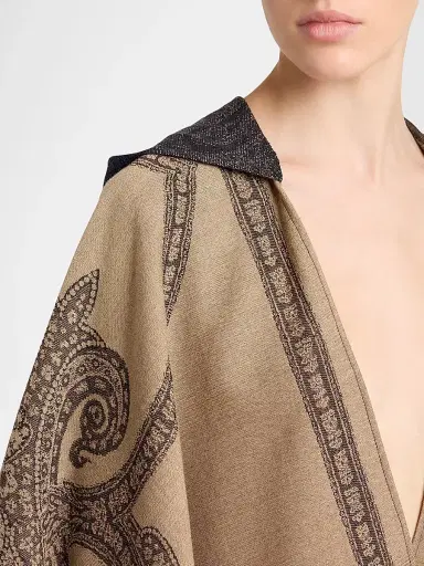 Etro Women's Printed Wool Fringe Cape - Printed Black Base | Thumbnail 5