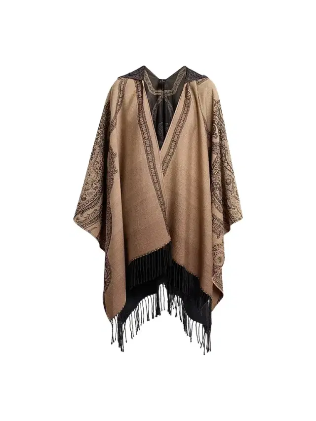 Etro Women's Printed Wool Fringe Cape - Printed Black Base