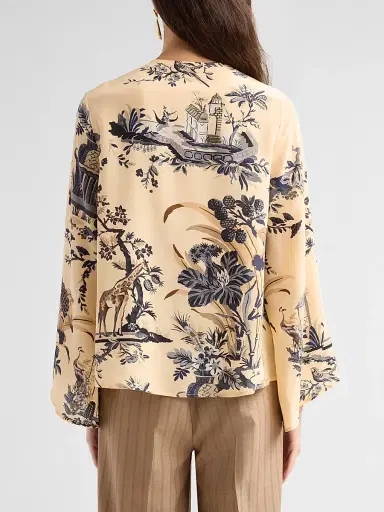 Etro Women's Printed Silk Keyhole Blouse - Printed Beige | Thumbnail 3