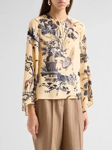 Etro Women's Printed Silk Keyhole Blouse - Printed Beige | Thumbnail 4