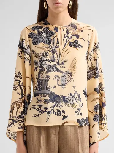 Etro Women's Printed Silk Keyhole Blouse - Printed Beige | Thumbnail 5