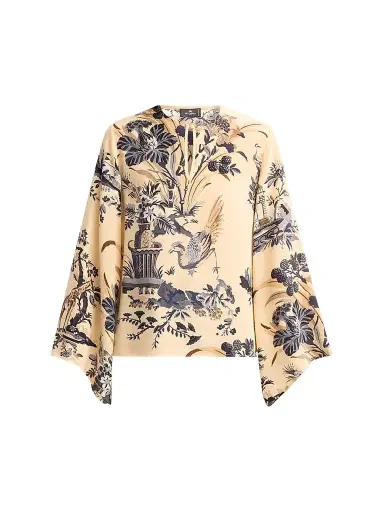 Etro Women's Printed Silk Keyhole Blouse - Printed Beige | Thumbnail 1