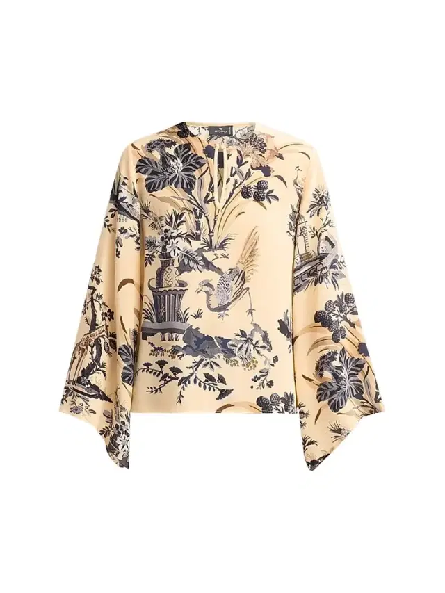 Etro Women's Printed Silk Keyhole Blouse - Printed Beige