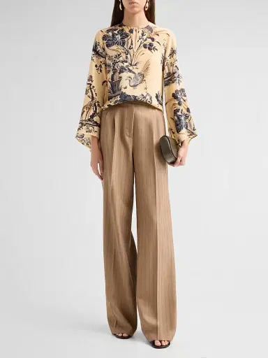 Etro Women's Grid Wool Straight Trousers - Mustard | Thumbnail 2