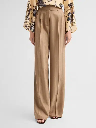 Etro Women's Grid Wool Straight Trousers - Mustard | Thumbnail 4