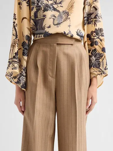 Etro Women's Grid Wool Straight Trousers - Mustard | Thumbnail 5