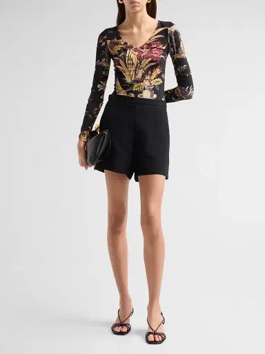 Etro Women's Printed V-Neck Long-Sleeve Top - Printed Black | Thumbnail 2