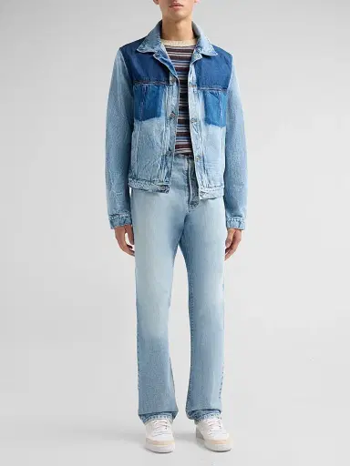 Maison Margiela Men's Contrast Panel Denim Trucker Jacket - Shades Of Indigo Blue | Thumbnail 2