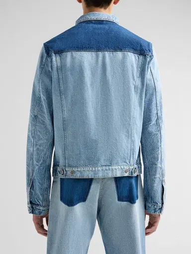 Maison Margiela Men's Contrast Panel Denim Trucker Jacket - Shades Of Indigo Blue | Thumbnail 3