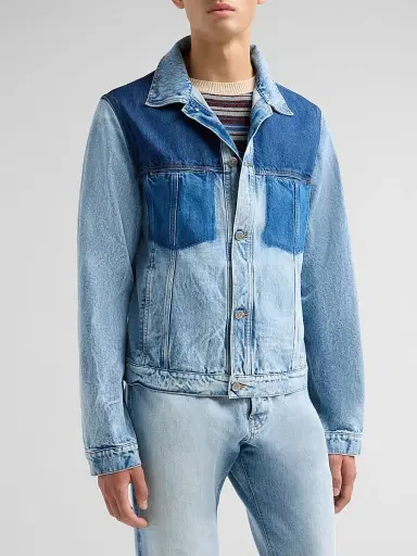 Maison Margiela Men's Contrast Panel Denim Trucker Jacket - Shades Of Indigo Blue | Thumbnail 4