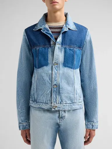 Maison Margiela Men's Contrast Panel Denim Trucker Jacket - Shades Of Indigo Blue | Thumbnail 5