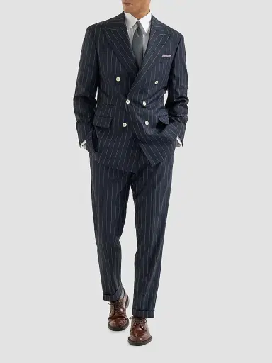 Brunello Cucinelli Men's Super 150s Virgin Wool Wide Chalk Stripe Batavia Trousers with Pleats | Thumbnail 2 Brunello Cucinelli Men's Super 150s Virgin Wool Wide Chalk Stripe Batavia Trousers with Pleats | Thumbnail 2