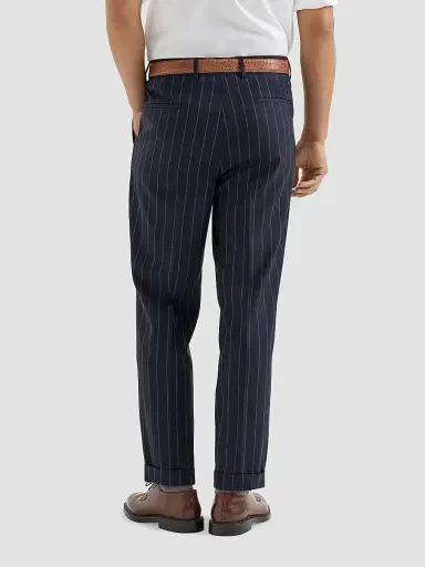 Brunello Cucinelli Men's Super 150s Virgin Wool Wide Chalk Stripe Batavia Trousers with Pleats | Thumbnail 5 Brunello Cucinelli Men's Super 150s Virgin Wool Wide Chalk Stripe Batavia Trousers with Pleats | Thumbnail 5