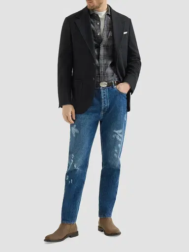 Brunello Cucinelli Men's Cotton Madras Western Shirt | Thumbnail 2 Brunello Cucinelli Men's Cotton Madras Western Shirt | Thumbnail 2