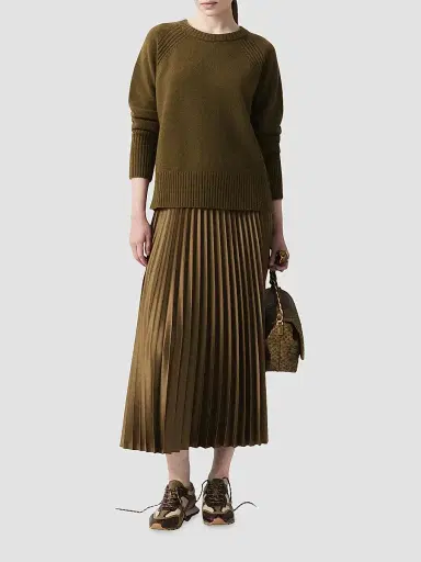 Marella Women's Pleated Satin Skirt - Oil Green | Thumbnail 2