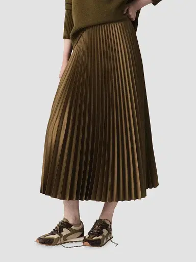 Marella Women's Pleated Satin Skirt - Oil Green | Thumbnail 3