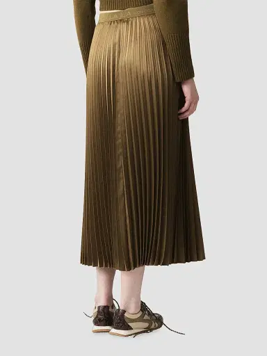 Marella Women's Pleated Satin Skirt - Oil Green | Thumbnail 4
