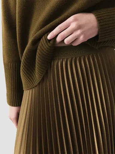 Marella Women's Pleated Satin Skirt - Oil Green | Thumbnail 5