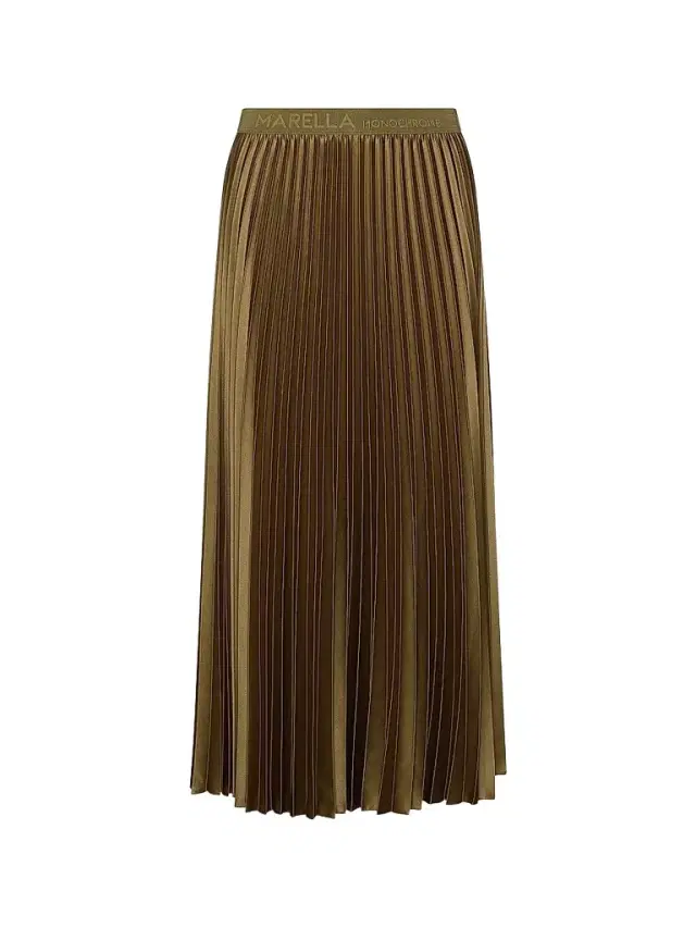 Marella Women's Pleated Satin Skirt - Oil Green