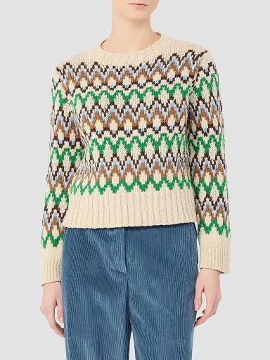 Weekend Max Mara Women's Jacquard Wool and Cashmere Sweater - Green | Thumbnail 3